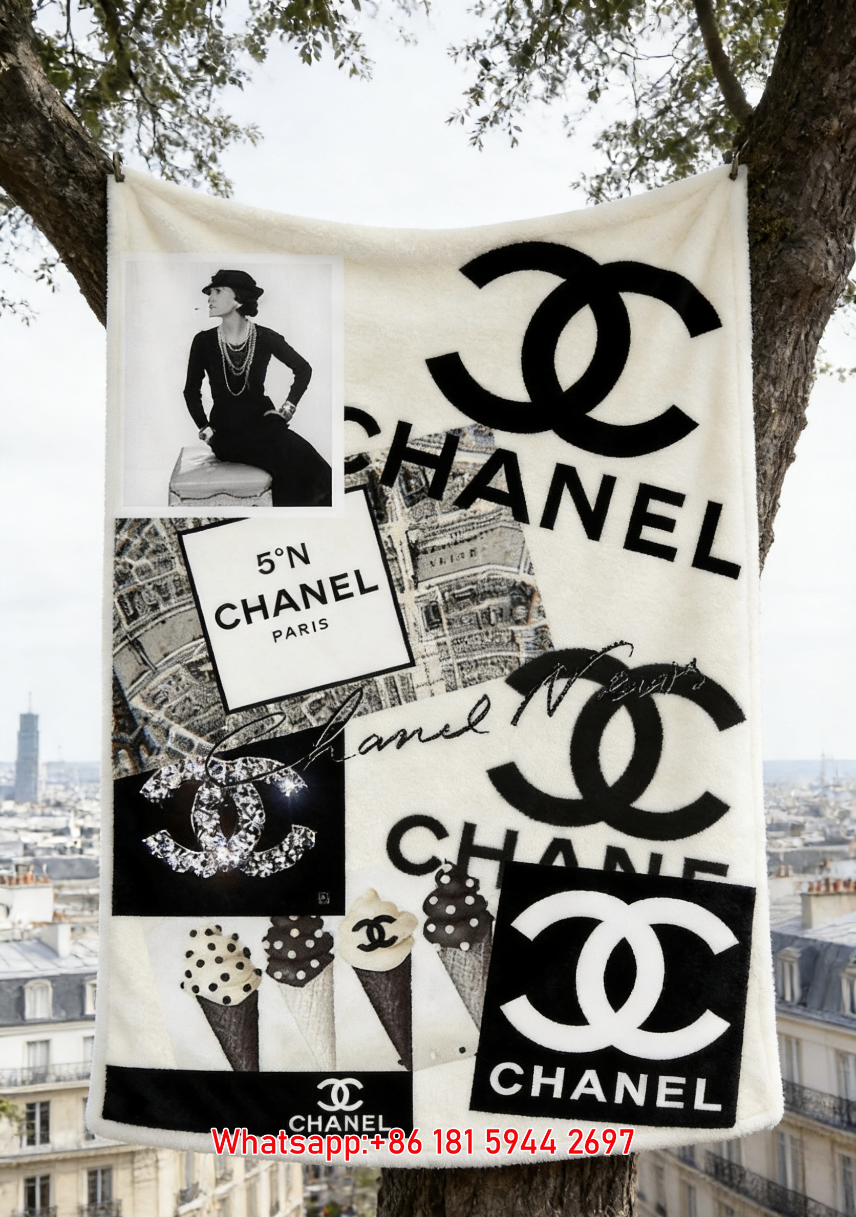 Chanel Vintage Collage CC Logo Flannel Sofa Throw Blanket IMG_7019